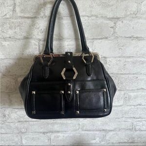Gianni Bini Double Handle Bag Satchel Small Vintage Black Leather Handbag